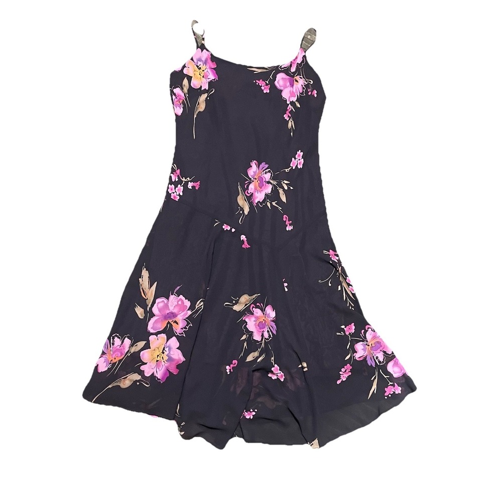 Vintage Y2K Jones Wear Dark Floral Sheer Slip Dress Sz 14 Fairy Whimsigoth Maxi‎